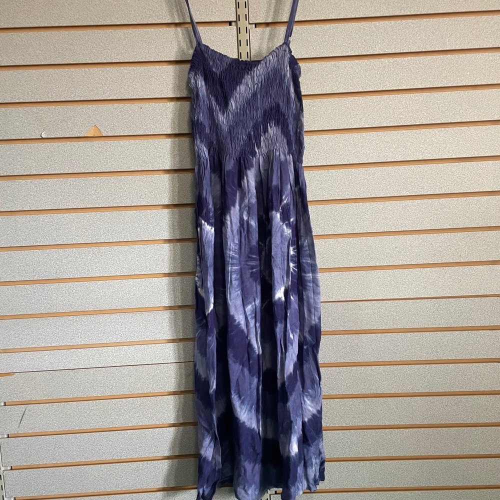 Purple Tie Dye Smocked Maxi Dress Sundress Spaghetti Strap One‎ Size Flowy